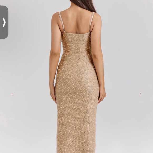 HOUSE OF CB CALLA GOLD BEADED PEARL MAXI DRESS SIZE XS REG CUP - Picture 4 of 4